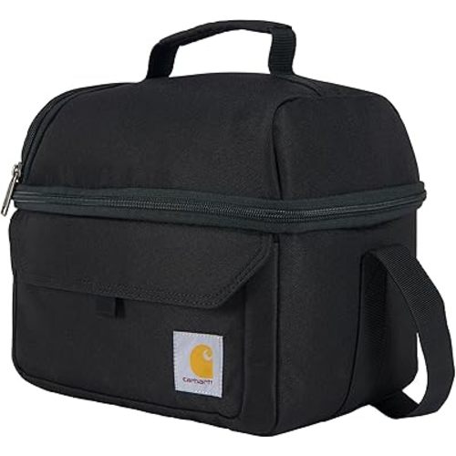 Carhartt Insulated 12 Can Two Compartment Lunch Cooler, Durable Fully-Insulated Lunch Box, Dual Compartment (Black)