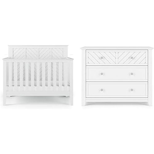 Child Craft Atwood Crib and Dresser Nursery Set, 2-Piece, Includes 4-in-1 Convertible Crib and 3-Drawer Dresser, Grows with Your Baby (Matte White)
