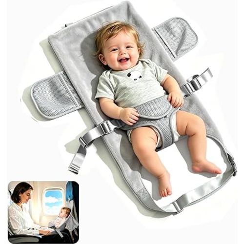 Cama de avión para niños pequeños, artículos esenciales de viaje para volar, extensor de asiento de avión, asiento portátil para silla alta para niños, color gris claro
