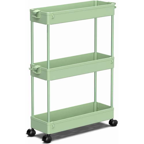 3-Tier Rolling Utility Cart, Multi-Functional Storage Trolley for Office, Living Room, Kitchen, Movable Storage Organizer with Wheels, Green
