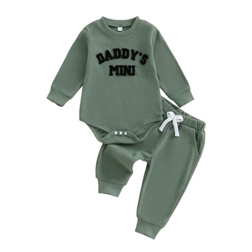 Kupretty Baby Boy Clothes 3 6 12 18 Months Fall Winter Outfit Mama's Boy Embroidery Waffle Long Sleeve Romper Pants Set