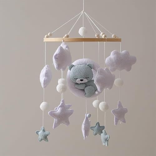 Baby Crib Mobile - Sleeping Bear Mobile for Crib, Felt Cloud Stars Nursery for Boys and Girls, Baby Nursery Hanging Decor (B)