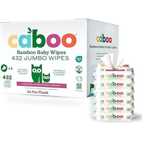 Caboo Baby Wipes, Made with Bamboo Viscose, Certified Made Safe Ingredients, Unscented Baby Wipes Good for Sensitive Skin, 72 Wipes Per Travel Pack, Total of 432 Wet Wipes