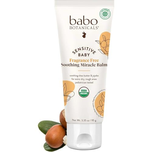 Babo Botanicals Sensitive Baby Fragrance-Free Soothing Miracle Balm - USDA Organic - All-Purpose Salve with Olive Oil & Shea Butter - For extra-dry, rough areas - EWG Verified - For Babies & Kids