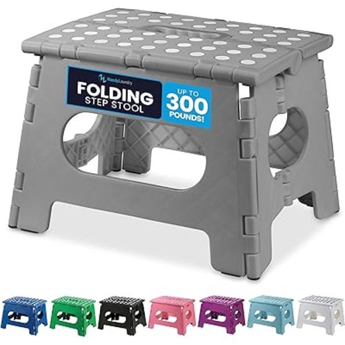 Handy Laundry Folding Step Stool - The Lightweight Step Stool is Sturdy Enough to Support Adults and Safe Enough for Kids. Opens Easy with One Flip. Great for Kitchen, Bathroom or Bedroom. (Grey)