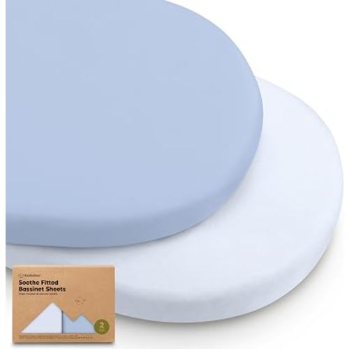 2pk Organic Baby Bassinet Sheets Boys, Girls, Fitted Sheet (Blue Flax)