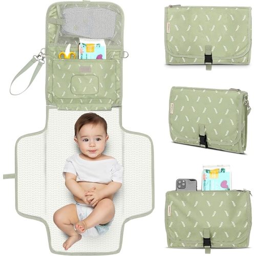 KeaBabies Portable Diaper Changing Pad, Baby Changing Mat (Acacia) | Waterproof, Large, Padded, On The Go Changing Station, Car, Travel Diaper Clutch Bag, Easy to Use Pockets, Newborn Essential,