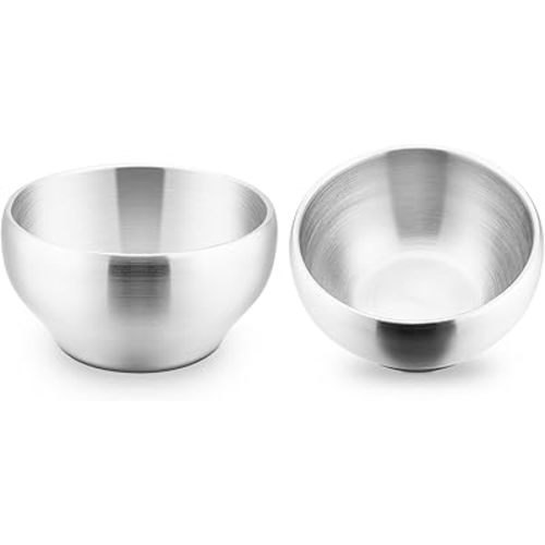 E-far Stainless Steel Bowls for Kids-2 Pack, 12OZ Double Walled Baby Toddler Bowls for Baby Food/Cereal/Snack, 18/10 Non-Toxic Metal & Unbreakable, Dishwasher Safe