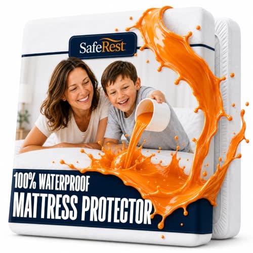 SafeRest Waterproof Queen Size Mattress Protector | Fitted with Stretchable Pockets, Machine Washable, Cotton Blend Mattress Cover for Bed