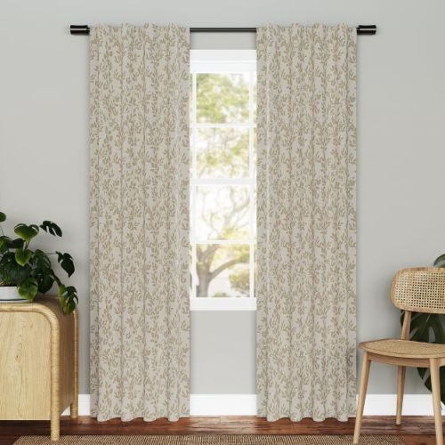 2pc 72"x84" Sun Zero Estelle Foliage Woven Jacquard 100% Blackout Back Tab Curtain Panel Pair Stone