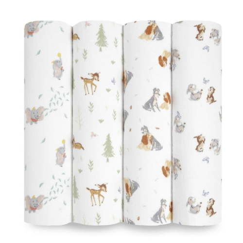 aden + anais™ x Disney Baby, Cotton Muslin Swaddle Blanket, Disney + Friends, Unisex, Infants, 4-Pk