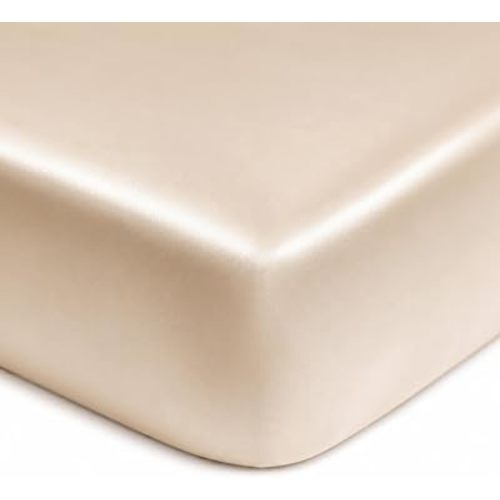 Satin Crib Sheet for Baby Hair Care - Oeko-TEX Certified Silky Soft Fitted Mattress Cover 28x52 – Breathable & Gentle on Skin, Snug Fit for Standard Crib (Champagne)
