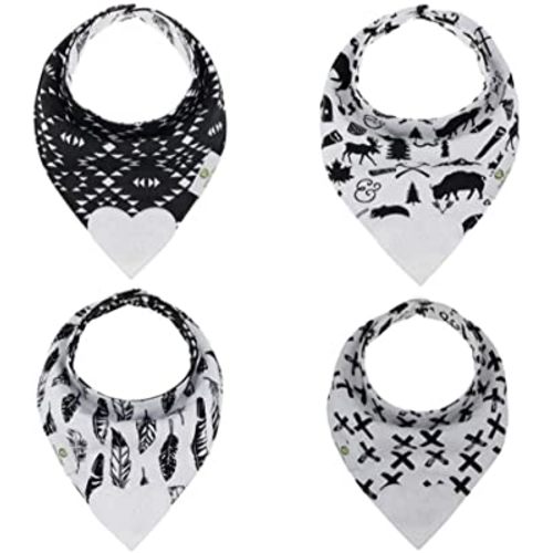 Pickle & Olive Reversible Baby Teething Bibs - Attached Heart Shaped Teether - Monochrome - Set of 2