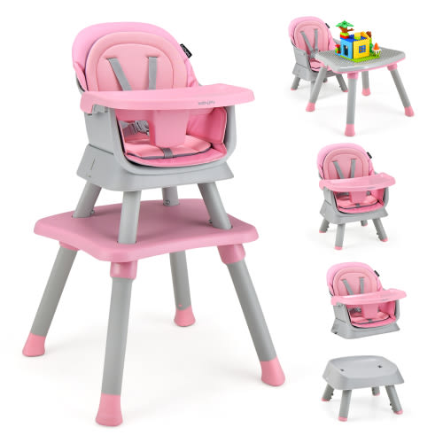 Costway 8 in 1 Convertible Baby High Chair - Adjustable High Chairs for Babies and Toddlers with Removable Tray, Dual Cushions, Activity Table and Chair set, Booster Seat, Stool (Gray/Yellow/ Pink/Black/Dark Grey)