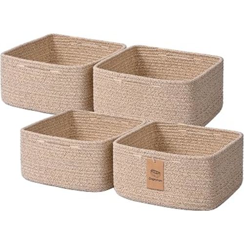 Storage Baskets for Shelves, 4 Pack Shallow Basket