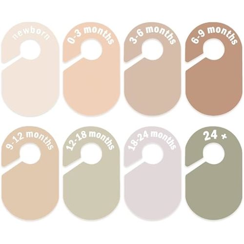Baby Closet Divider, Baby Wardrobe Organizer, Double-Sided Design, Nursery Decor Clothes Hanger Dividers for Sorting 8 Sizes from Newborn to 12+ Months (Earth stone)