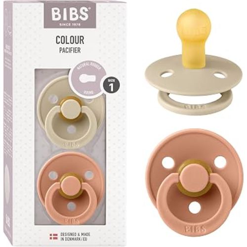 BIBS Pacifiers Colour Collection | Natural Rubber Baby Pacifier | Set of 2 BPA-Free Soothers | Made in Denmark | 0+ Months (Pack of 2) | Vanilla/Peach
