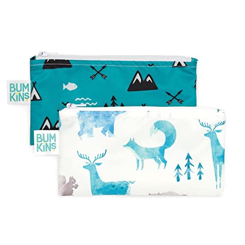 Bumkins Reusable Snack Bags, for Kids Lunch or School Bags and for Adults, Washable Fabric, Cloth Zip Bag, Dishwasher-Safe, Food-Safe, Safety Tested, 2-Piece Set