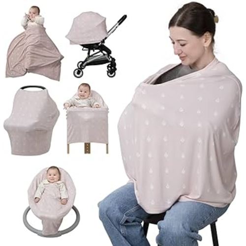 BabbleRoo Nursing Cover for Breastfeeding –95% Viscose Muslin, 5% Spandex, Soft & Breathable Baby Essentials | Newborn Essentials Breastfeeding Covers for Nursing, Multi-Use for Car Seat & High Chair