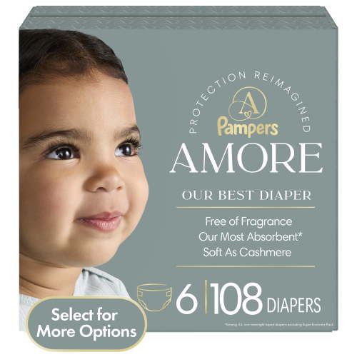 Pampers Amore Baby Diapers Size 6, 108 Count (Select for More Options)
