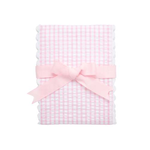 Big Check Fancy Fabric Burp, Pink with White Trim
