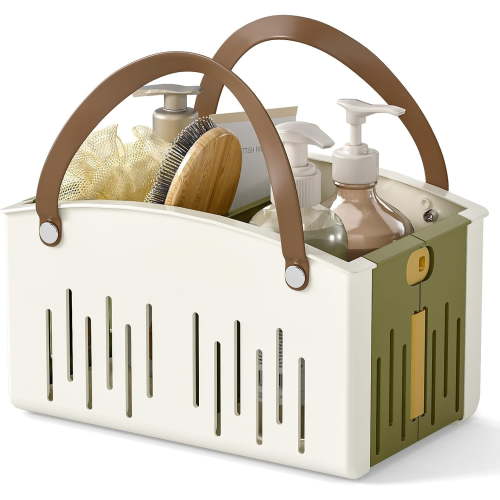 Delamu Portable Plastic Shower Caddy Bathroom Organizer with Removable Divider