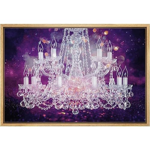 Baby Room wall26 Framed Canvas Print Wall Art Purple Glitter White Crystal Chandelier Decorative Lights Digital Art - 16"x24" Natural
