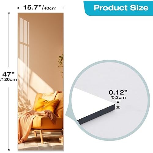 Full Length Mirror,47.25x15.75 Inch Acrylic Shatterproof Soft Mirrors, Non-Glass Wall-Mounted Fitness Mirror for Home, Lightweight Durable Modern Decor for Bedroom/Living Room/Cloakroom