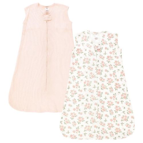 Hudson Baby Infant Girl Thermal Sleeveless Sleeping Bag 2pk, Soft Pink Sage Rose