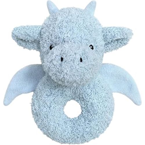 Doindute Baby Dragon Soft Rattle Toy, Plush Dinosaur Infant Shaker Rattle Easy-Grasp Stuffed Animal Toy, Gifts for Newborns Babies Toddlers Boys Girls, Blue, 6 Inches