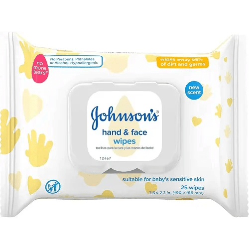 Johnson's Hand & Face Baby Wipes, 25 Count (Pack of 6)