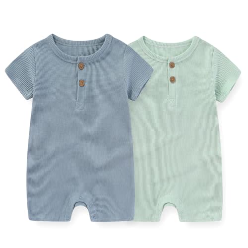 JELYLOVE Unisex Short Sleeve Baby Romper 2 Pack Cotton Solid infant Boy Girl Jumpsuits Soft New Born Clothes