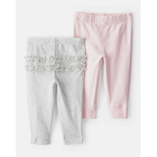 Baby 2-Pack Ruffle-Detail Cotton Pants - Grey/Pink | Carter's