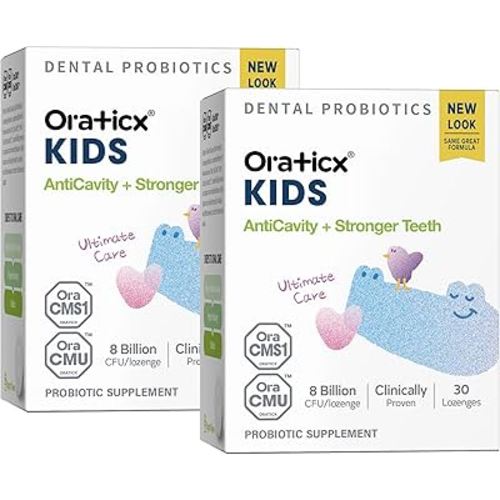 OraTicx Kids Dental Probiotics for Anti-Cavity + Healthy Teeth and Gums, 8 Billion CFU Probiotics for Oral Health, Yogurt Flavor 2-Pack