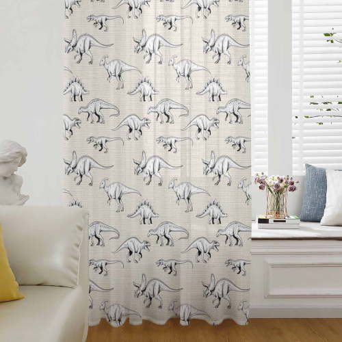 Vintage Dinosaur Sheer Curtains 63 Inches Long for Living Room/Bedroom, Primitive Animals Wildlife Hand-painting Beige Rod Pocket Voile Kitchen Curtains & Drapes Window Treatment 1 Panel, 52"W x 63"L
