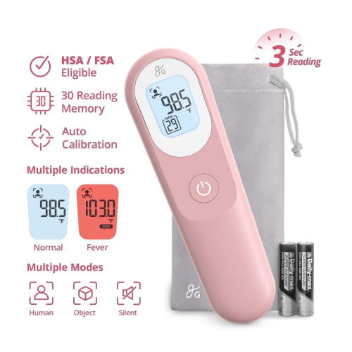 Greater Goods No-Touch Baby Thermometer for Infants, Newborns & Toddlers with Fever Alarm and Instant Accuracy Readings, Pink
