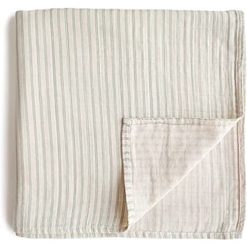 mushie Muslin Baby Swaddle Blanket | 100% Organic Cotton (Sage Stripe)