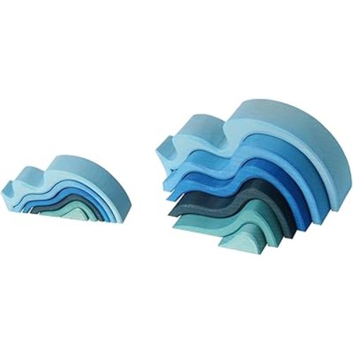Grimm's Small WaterWaves Nesting Wooden Blocks Stacker, "Elements" of Nature: WATER