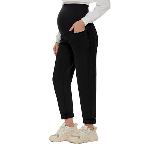 POSHGLAM Women's Maternity Jeans Over Belly Comfy Stretch Boyfriend Jeans Loose Pregnancy Pants, S-XXL