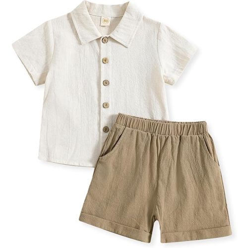 ACESTAR Toddler Baby Boys 2 Pieces Cotton Linen Set Short Sleeve Button Down Shirt and Shorts Set Spring Summer Outfits