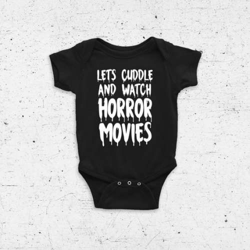 Lets cuddle and watch horror movies baby bodysuit, alternative baby outfit, black baby bodysuit, goth baby, emo baby, metal baby