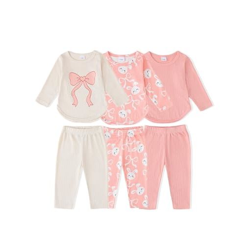 Mioglrie Baby Girl Clothes Infant Fall Outfits Toddler Girl Clothes 6 Pcs Spring Newborn Essentials 3M-3Y Clothing Set