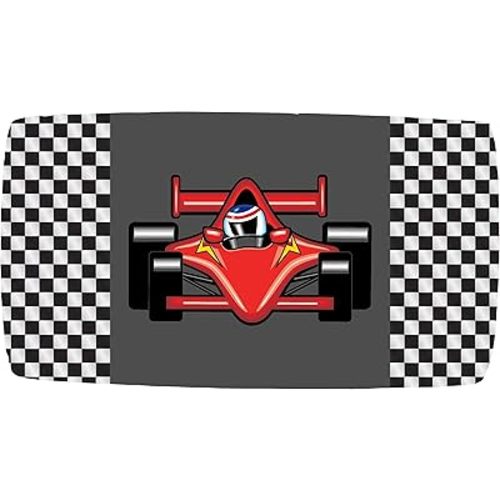 Crib Sheet Race Care __ Dear Baby Gear - Breathable Fitted Bed Sheet - (Racing Car Driver, Checkered)