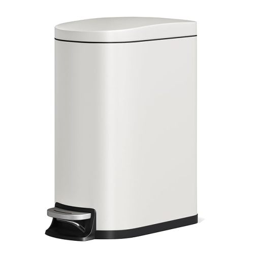 13 Gal / 50 L Stainless Steel Kitchen Trash Can with Lid, Slim Step-On Garbage Bin, Large Rustproof Metal Trash Can with Soft Close, Inner Bucket & Rear Handle, White