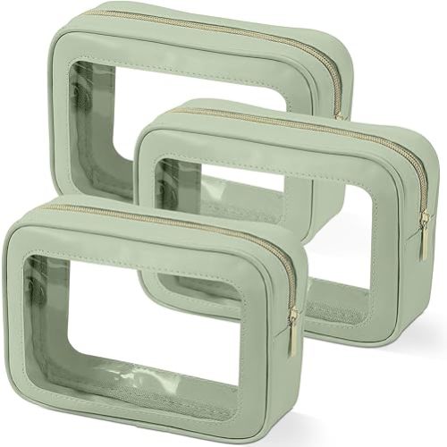 YOPCDJ 3PCS Clear Toiletry Bag,TSA Approved Travel Makeup Pouch with Zipper for Cosmetics and Toiletries,Diaper Bag Organizer Pouch Set,Women's Purse Organizer and Clear Car Bag