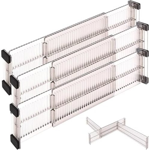 Drawer Dividers, 6 Pack Adjustable Drawer Organizers 10.8-20", 3.15 High, Clear Expandable Dresser Organizer for Clothes Kitchen Utensils Cutlery Drawers Organizers Set(COLOR:clear)