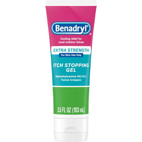 Benadryl Extra Strength Anti Itch Relief Gel, 2% Diphenhydramine HCl, Relief from Insect Bites, Sunburn & More, Great for Camping Essentials, 3.5 fl oz
