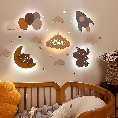 ingifta Personalized Cloud Light for Bedroom, Custom Wooden Baby's Room Wall Light, Cute Floating Cloud Lamp for Room Decor, Adjustable Remote Control Night Light for Nursery Kids Child…