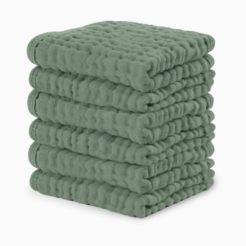 Comfy Cubs 6-Layer Muslin Baby Washcloths Set - Fern, 6