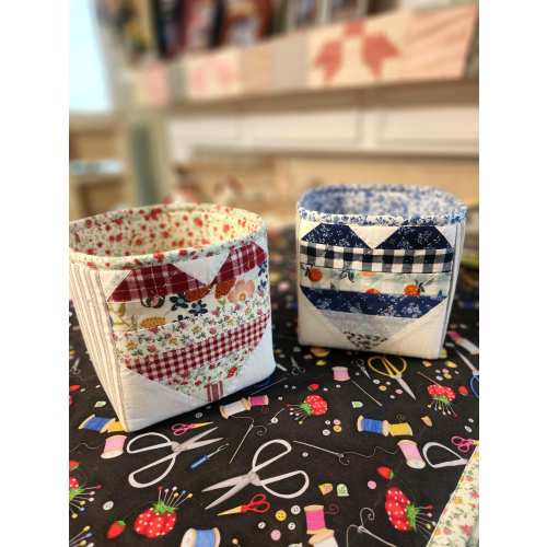 Heart Patchwork Quilted Storage Basket – Fabric Bin for Sewing Room & Home